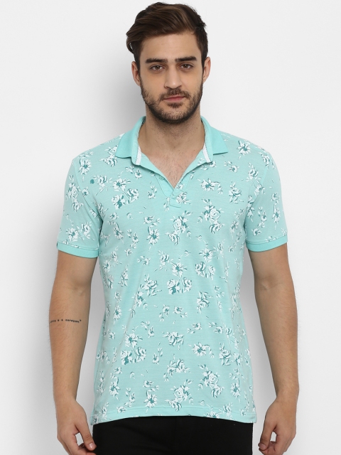 Mufti Men Sea Green Printed Polo Collar T-shirt