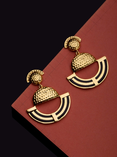 Studio Voylla Gold-Toned & Black Geometric Drop Earrings