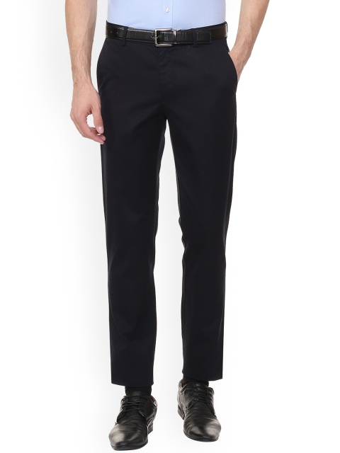 Louis Philippe Men Black Slim Fit Solid Formal Trousers