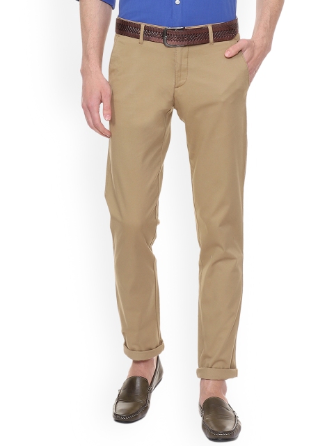 Louis Philippe Men Khaki Slim Fit Solid Chinos