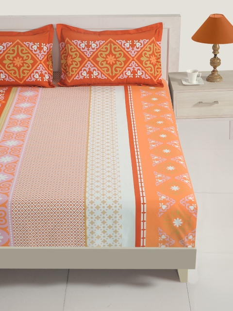 SWAYAM Orange & White Ethnic Motifs Flat 144 TC Cotton 1 Queen Bedsheet with 2 Pillow Covers
SWAYAM Orange & White Ethnic Motifs Flat 144 TC Cotton 1 Queen Bedsheet with 2 Pillow Covers