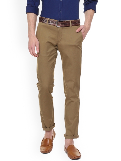 Louis Philippe Men Khaki Slim Fit Solid Chinos