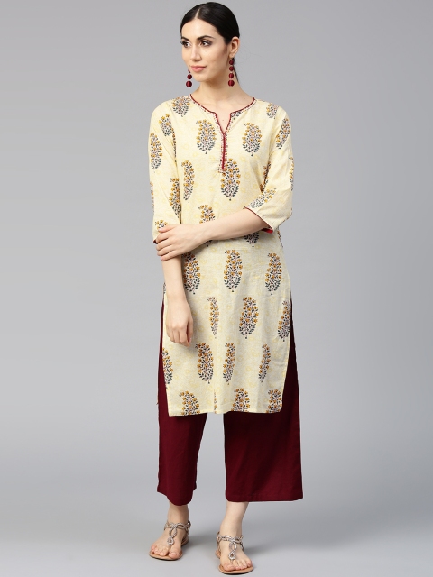Jaipur Kurti Women Cream-Coloured Printed Straight Kurta