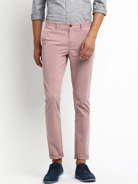 Basics Men Pink Skinny Fit Solid Regular Trousers