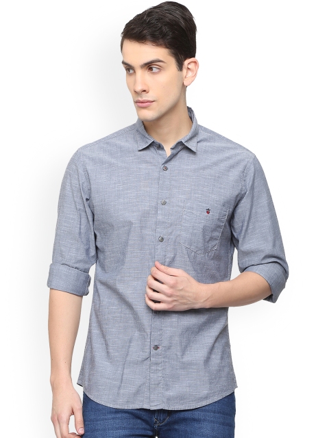 Louis Philippe Men Grey Slim Fit Solid Casual Shirt