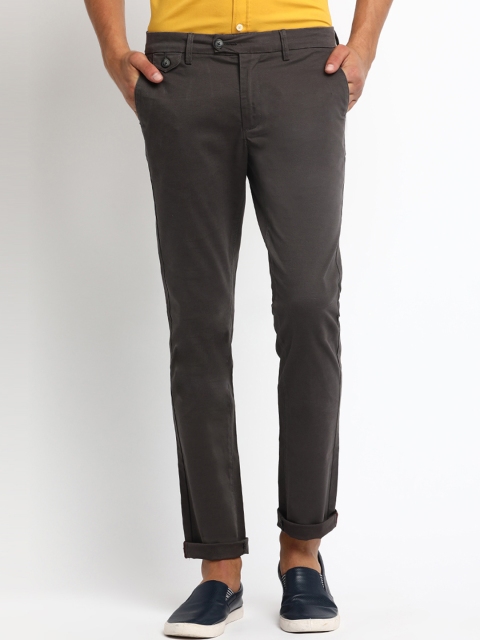 Basics Men Charcoal Skinny Fit Solid Regular Trousers