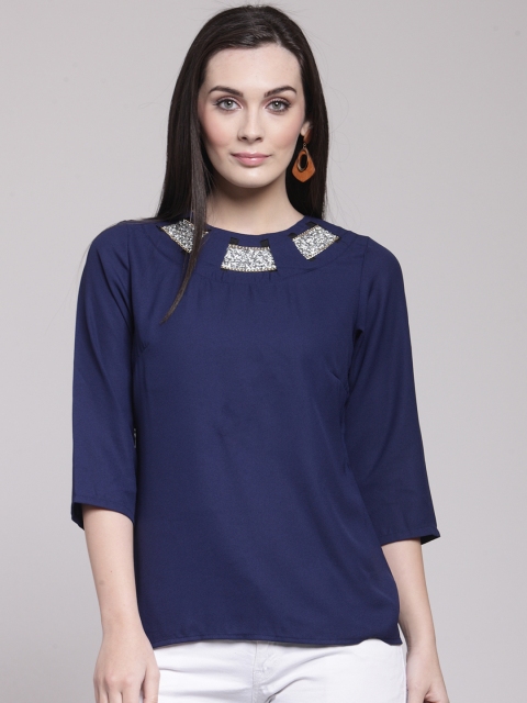plusS Women Blue Solid A-Line Top