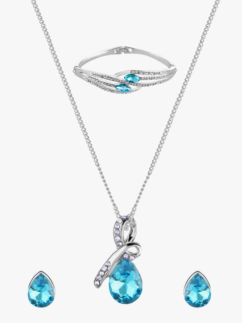 Peora Women Silver-Plated Blue Crystal Jewellery Set