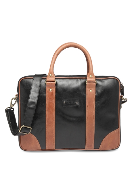 Teakwood Leathers Unisex Black & Brown Colourblocked Laptop Bag