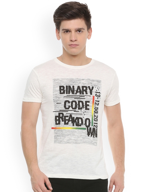 People Men White Printed Round Neck T-shirt
