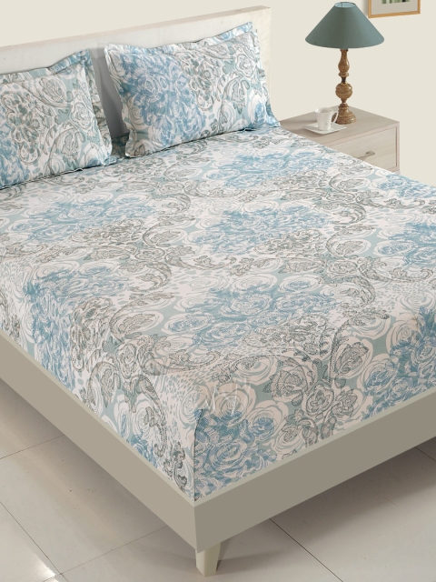 SWAYAM White & Turquoise Blue Ethnic Motifs Fitted 160 TC Cotton 1 King Bedsheet with 2 Pillow Covers
SWAYAM White & Turquoise Blue Ethnic Motifs Fitted 160 TC Cotton 1 King Bedsheet with 2 Pillow Covers