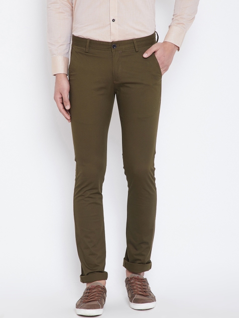 Duke Men Olive Green Regular Fit Solid Chinos