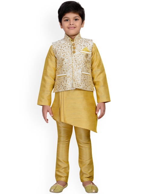 Aj DEZInES Boys Cream-Coloured Solid Kurta with Pyjamas