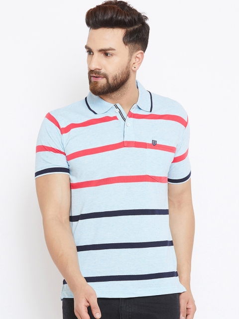 Duke Men Green & Pink Striped Polo Collar T-shirt