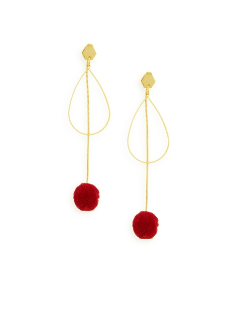 ChicMela Red & Gold-Toned Contemporary Drop Earrings