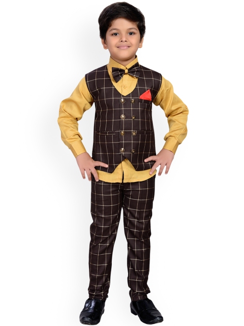 Aj DEZInES Boys Brown Checked Shirt with Trousers
