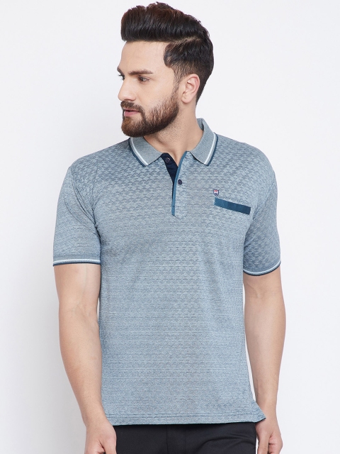 Duke Men Blue Self Design Polo Collar T-shirt