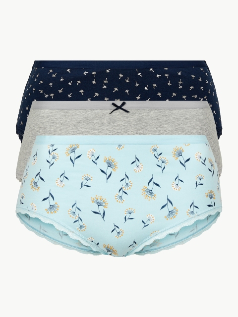 Marks & Spencer Women Pack of 3 Assorted Hipster Briefs T616532BLUE MIX