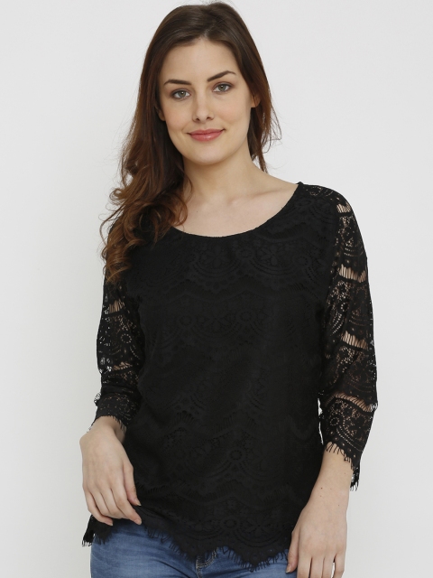 Kraus Jeans Women Black Self Design Top