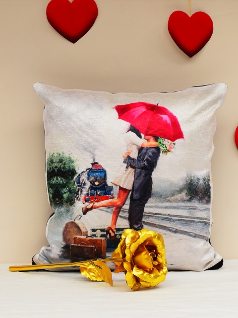 Archies Love Gifts Multicoloured Printed Cushions & 24K Golden Rose Set, Multi