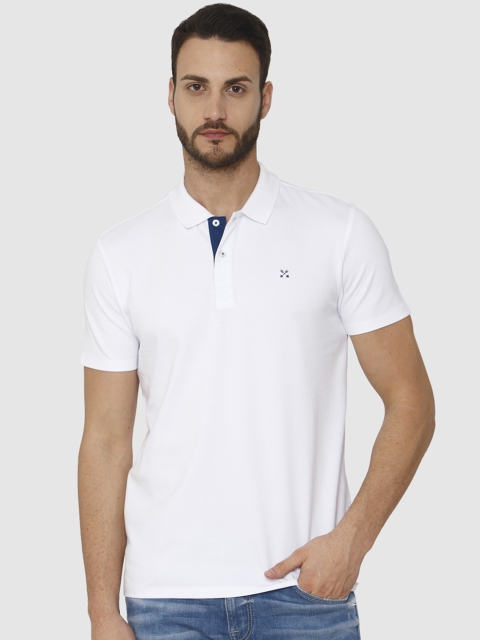 SELECTED Men White Solid Polo Collar T-shirt