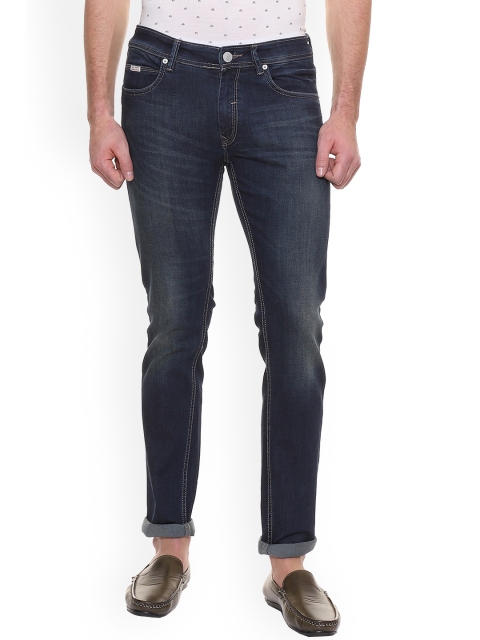People Men Navy Blue Slim Fit Mid-Rise Clean Look Stretchable Jeans