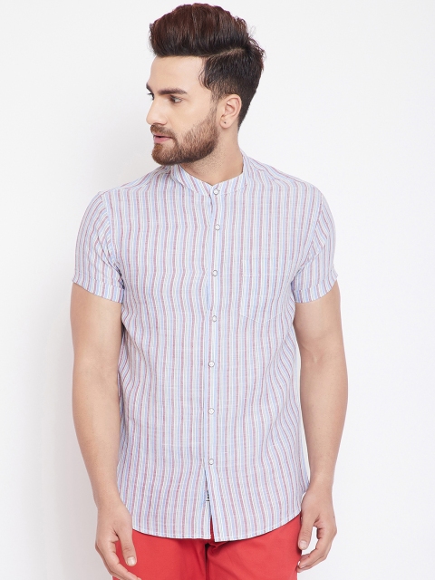 Canary London Men Blue & Maroon Slim Fit Striped Casual Shirt
