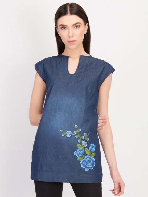 LA LOFT Blue Solid Tunic