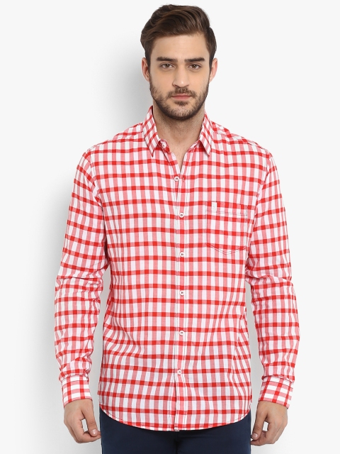 Mufti Men Off-White & Red Slim Fit Checked Casual Shirt
