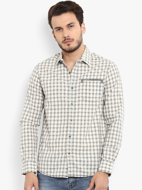 Mufti Men Off-White Slim Fit Checked Casual Shirt