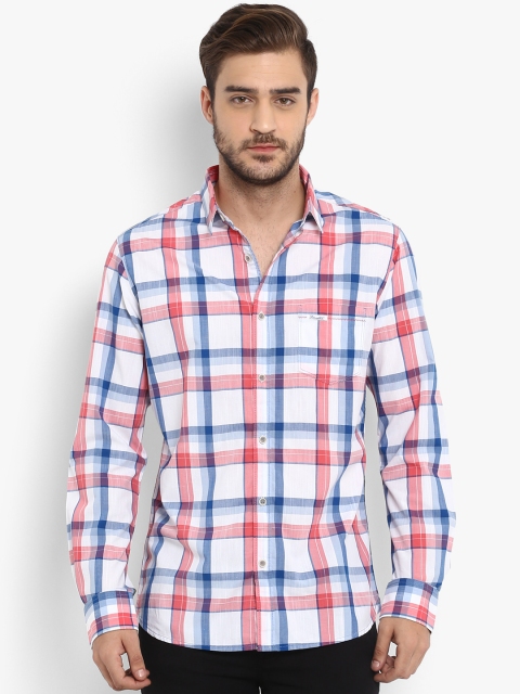 Mufti Men Pink & White Slim Fit Checked Casual Shirt
