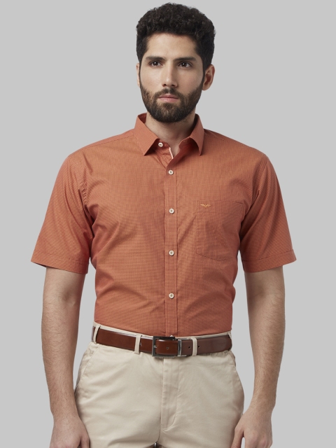 Park Avenue Men Orange Regular Fit Checked Formal Shirt