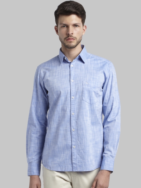 Parx Men Blue Slim Fit Self Design Casual Shirt
