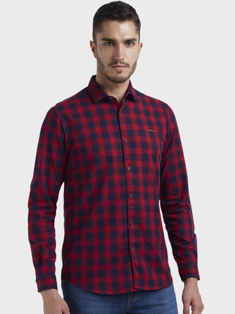 ColorPlus Men Red & Blue Regular Fit Checked Casual Shirt