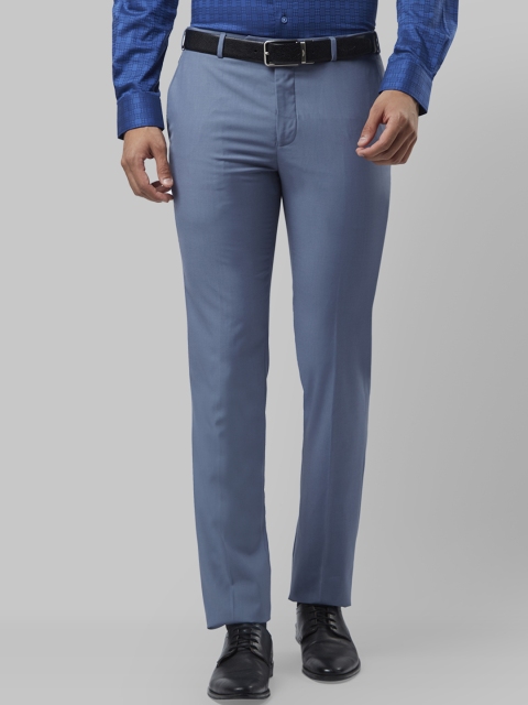 Raymond Men Blue Slim Fit Self Design Formal Trousers