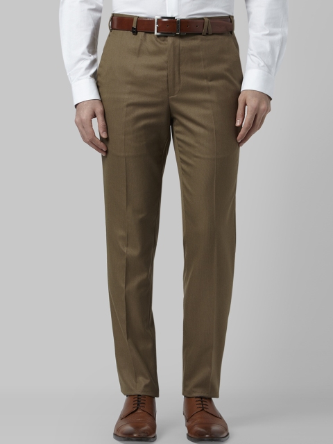 Park Avenue Men Khaki Regular Fit Self Design Formal Trousers