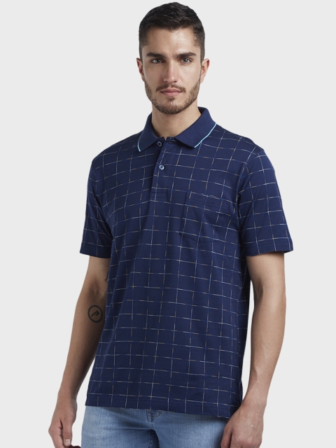 ColorPlus Men Navy Blue Checked Polo Collar T-shirt