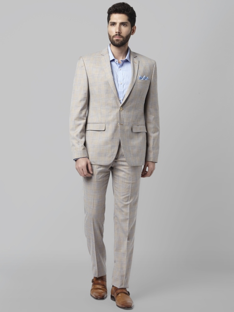 Park Avenue Men Brown Checked Suit