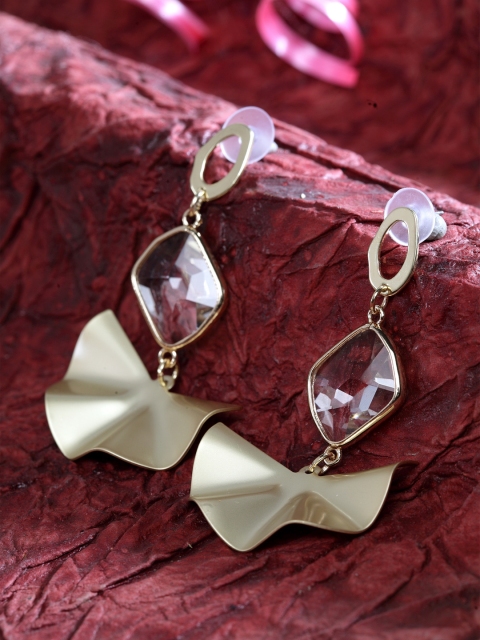 SASSAFRAS Gold-Plated Contemporary Drop Earrings
