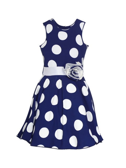 naughty ninos Girls Navy Blue Printed Fit and Flare Dress
