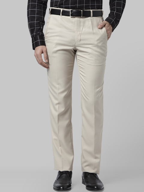 Park Avenue Men Beige Regular Fit Self Design Formal Trousers