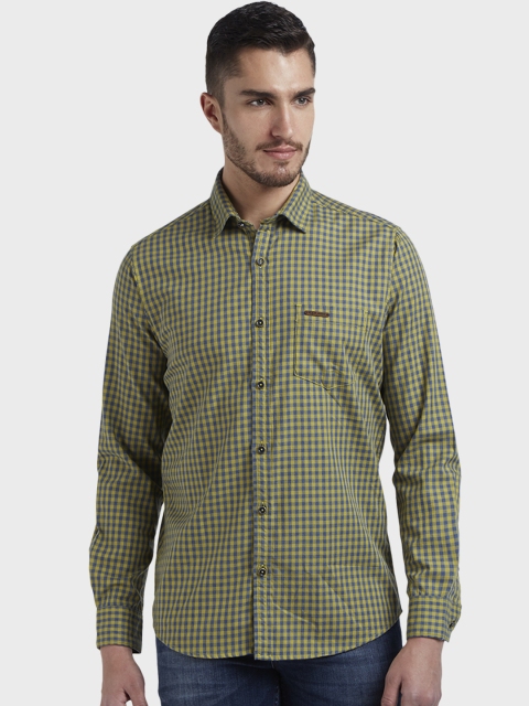ColorPlus Men Green & Blue Regular Fit Checked Casual Shirt