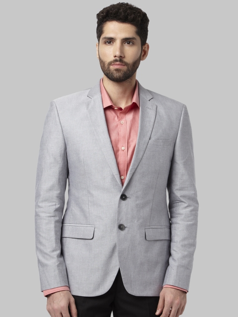 Park Avenue Men Grey Single Breasted Pure Cotton Blazer