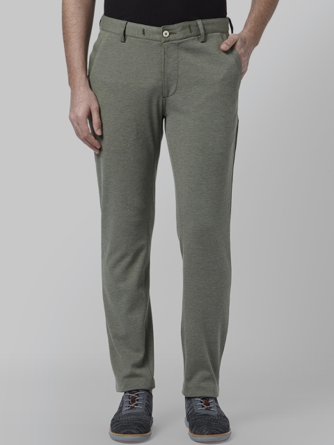 Park Avenue Men Green Regular Fit Solid Formal Trousers