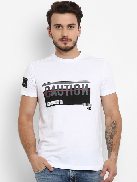 Mufti Men White Printed Round Neck T-shirt