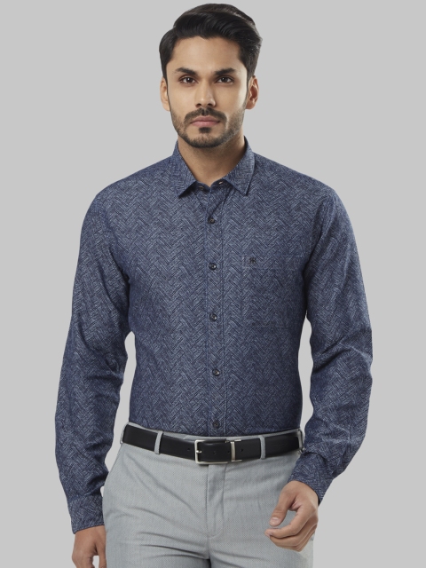 Raymond Men Blue Slim Fit Printed Formal Shirt