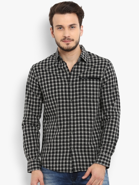 Mufti Men Black Slim Fit Checked Casual Shirt