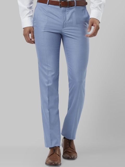 Raymond Men Blue Slim Fit Self Design Formal Trousers
