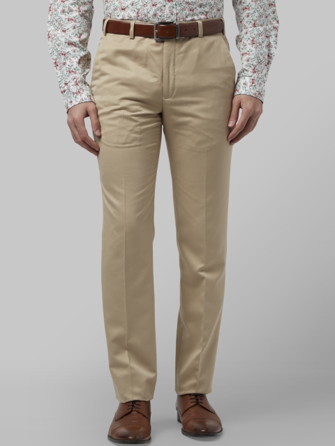 Park Avenue Men Khaki Slim Fit Self Design Formal Trousers