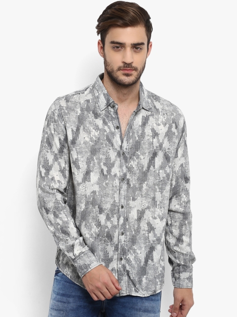Mufti Men Grey Slim Fit Printed Casual Shirt